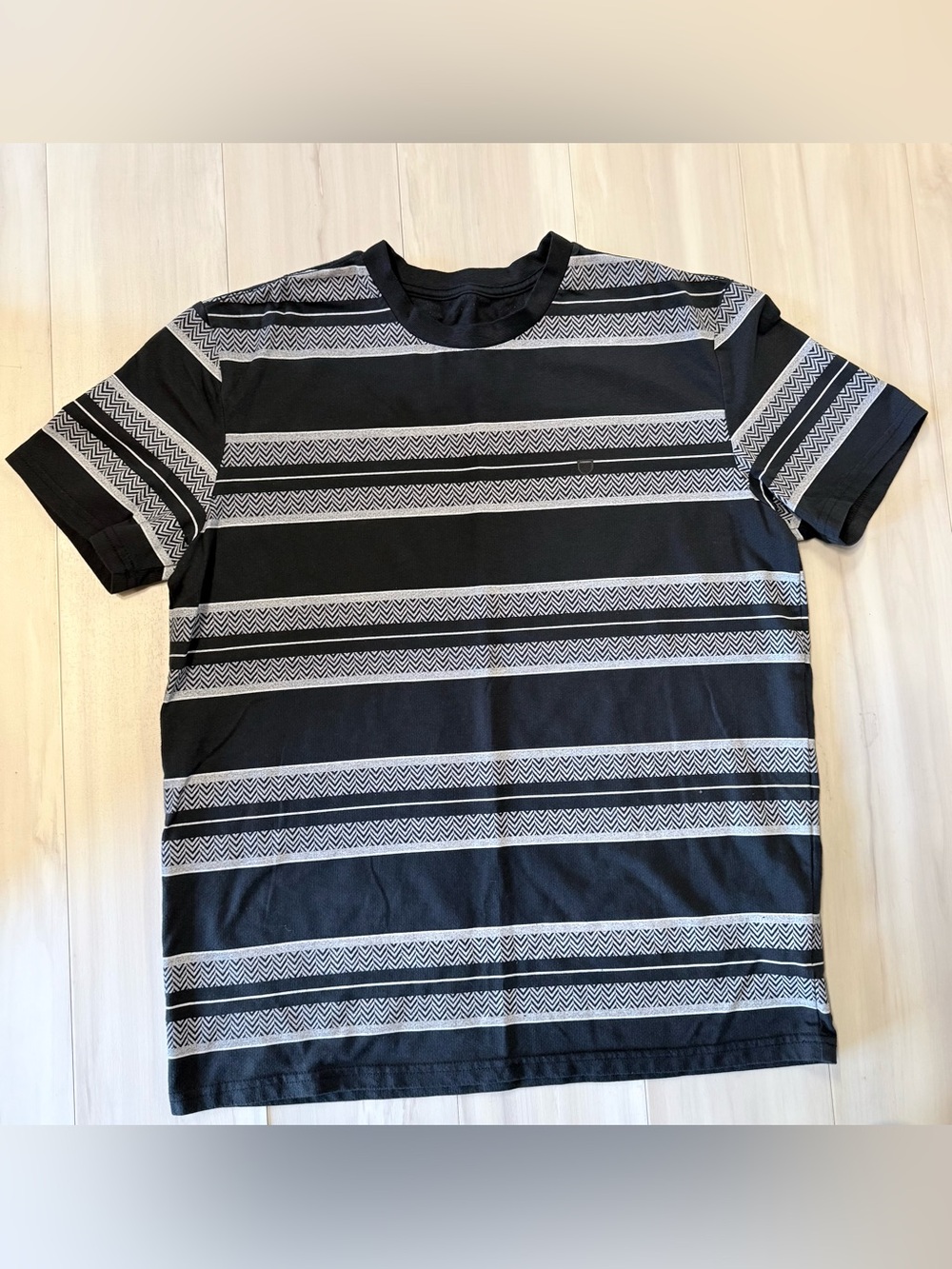 Brixton Men's Black Striped Crewneck Shirt, standard fit medium